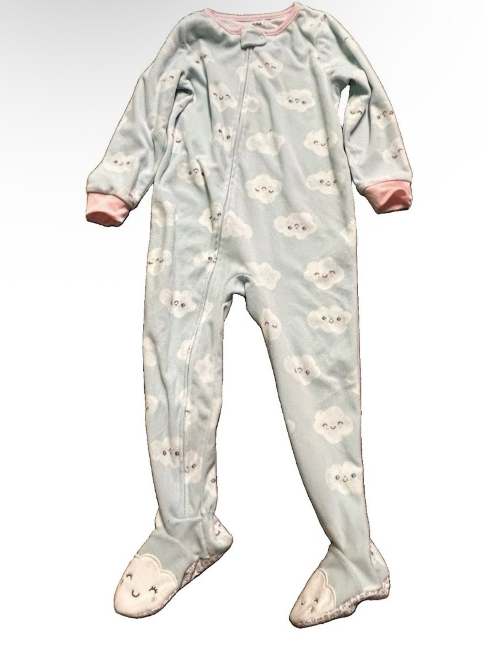 Toddler Girl Winter Pajamas Fleece Footies Clouds Christmas Santa Size 4T - Picture 2 of 5